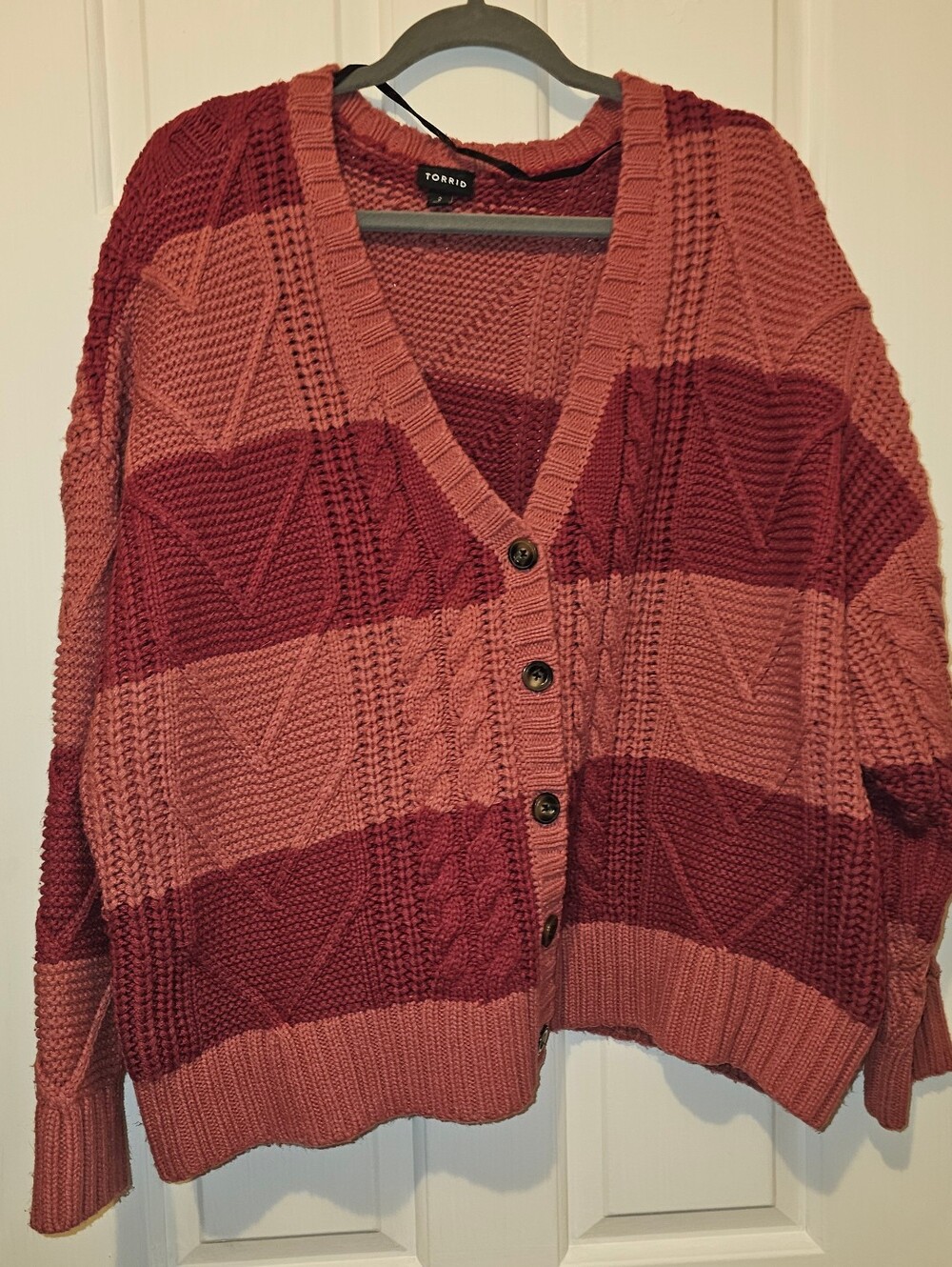 Torrid Size 2 Pink & Burgundy Colorblock Chunky Knit Cardigan Sweater